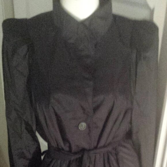 Weather Wise by Betsy B Rubberized Vintage Black Belted Raincoat Puff Shoulder - Picture 6 of 10